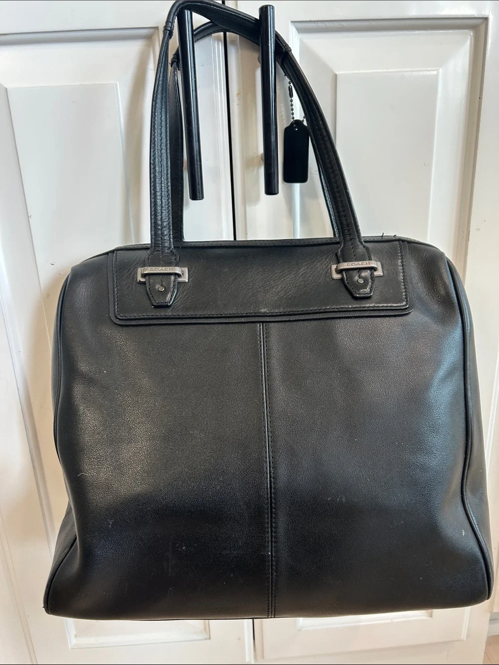 Coach Black Leather & Wool Laptop Tote
